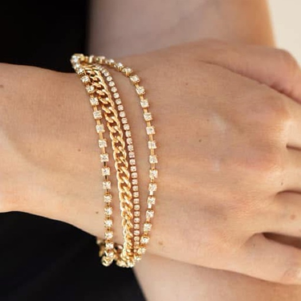 Gold and crystal rhinestone layered bracelet